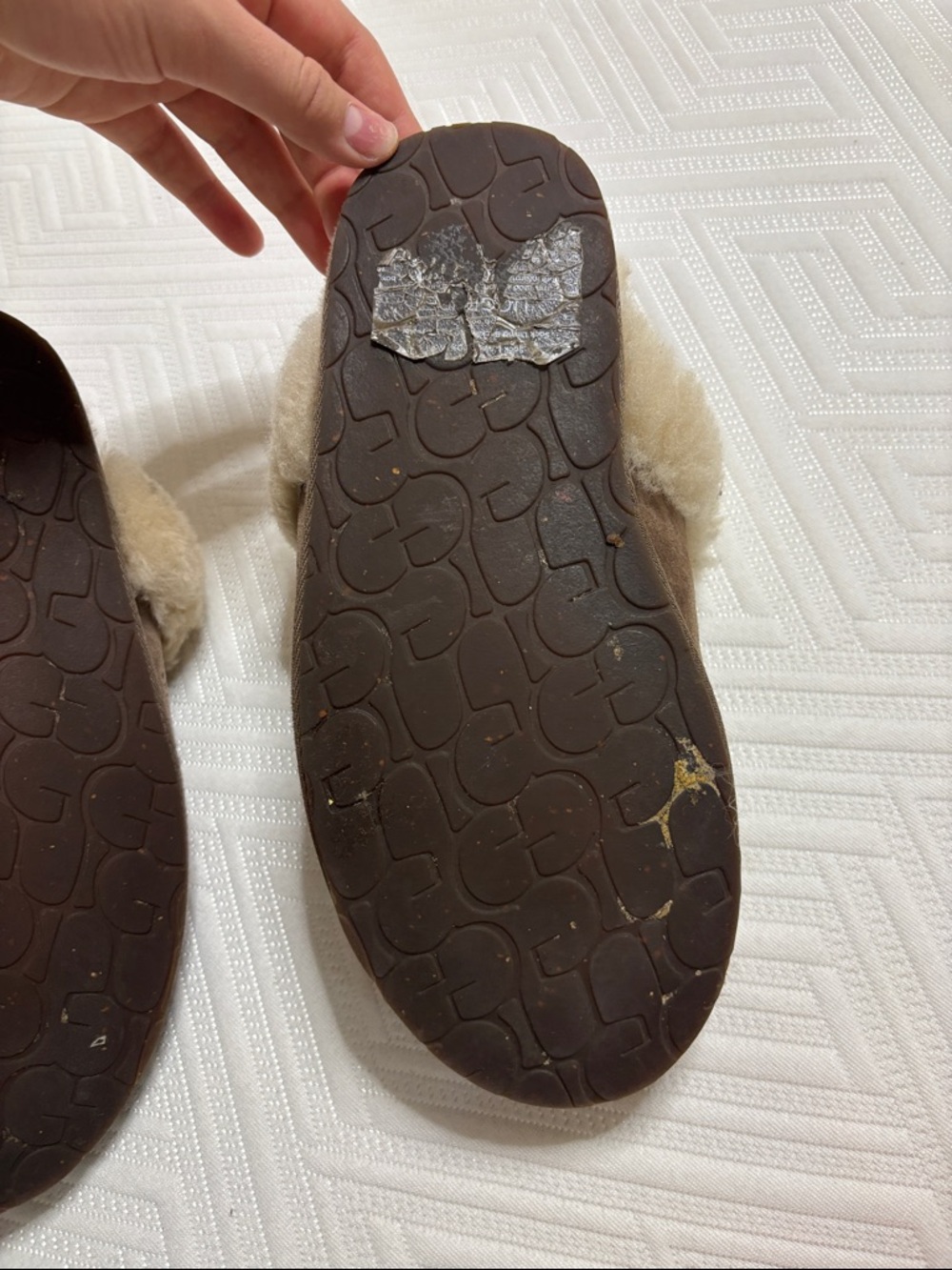 UGG Brown Suede Shearling Scuff Slippers - Picture 6 of 8